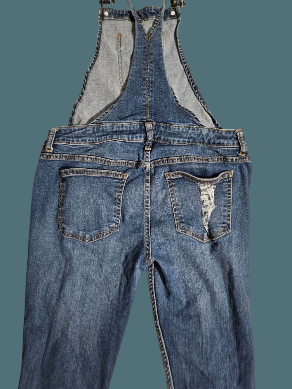Sneak Peek Denim Distressed Skinny Overalls Stretchy Jeans Women Size L - Picture 5 of 10